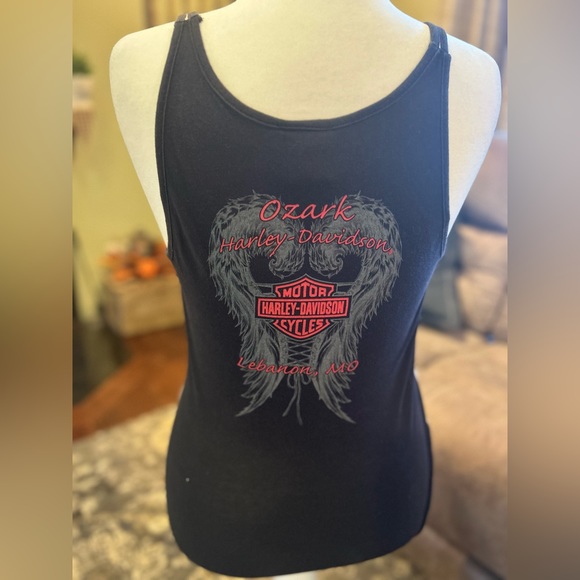 HARLEY-DAVIDSON black and white tank top with Angel wing design on back! - Picture 2 of 4